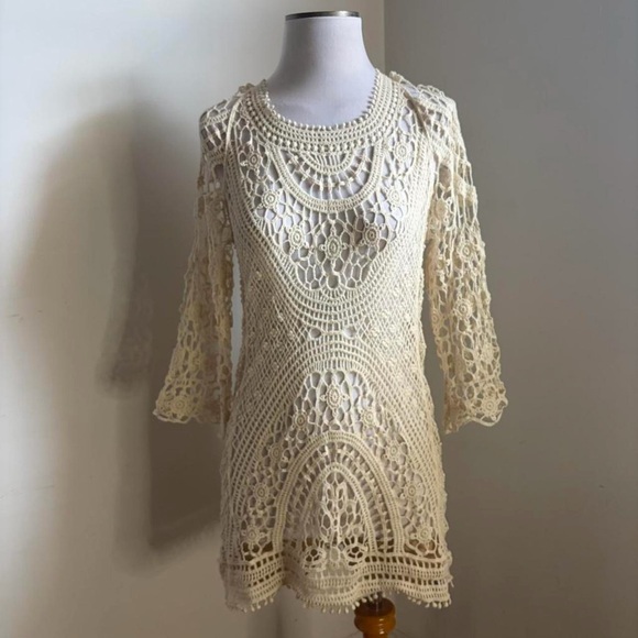 NWT Cupshe Boho Cream Crochet Cover-up - Picture 9 of 9